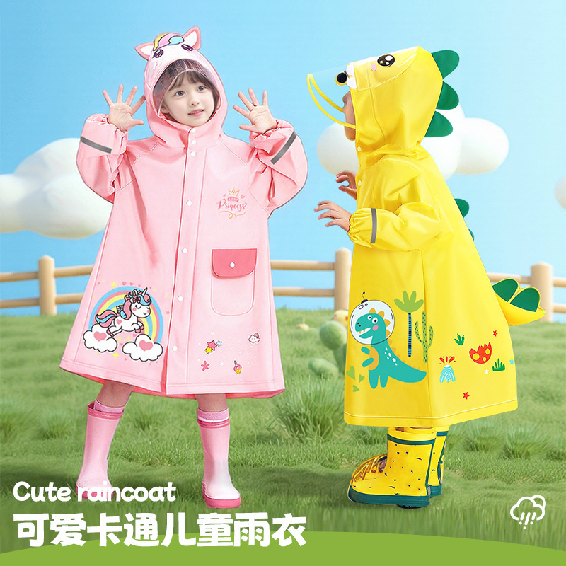 Cross-Border Non-Disposable Autumn and Winter Thickened Raincoat for Children with Backpack Space, Baby Rain Poncho for Ages 6-8 with Zipper and Rain Protection