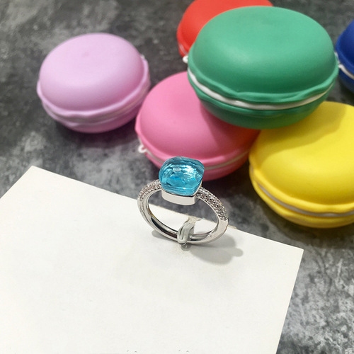 【10】Foreign Trade Jewelry Wholesale Gemstone Style Multi-Cut Colorful Crystal Gold-Plated Edge Diamond Ring