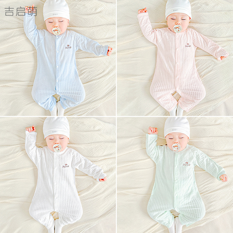 Ropa de bebé de una pieza, ropa delgada de algodón para recién nacidos de verano, mampara de manga larga con aire acondicionado para hombres y mujeres, ropa de bebé image 1