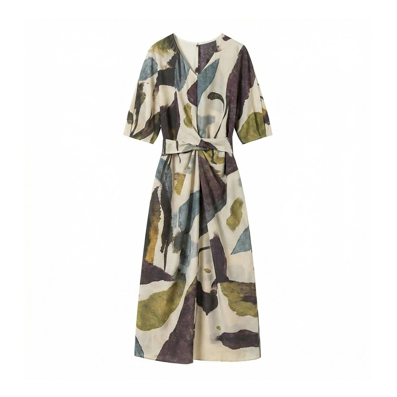 Light Luxury Ink-Printed Silk Crepe De Chine Dress, Single-Layer, Unlined, Suitable for Work, Parties, Afternoon Tea, and Various Occasions Light Luxury Ink-Printed Silk Crepe De Chine Dress, Single-Layer, Unlined, Suitable for Work, Parties, Afternoon Tea, and Various Occasions