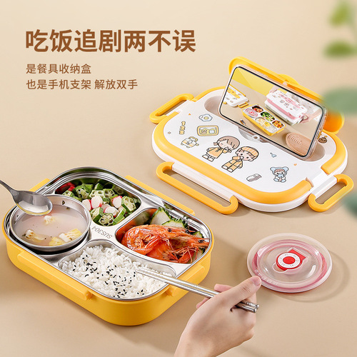 304 stainless steel lunch box student ins style separated lunch box sealed leak-proof microwave lunch box lunch box
