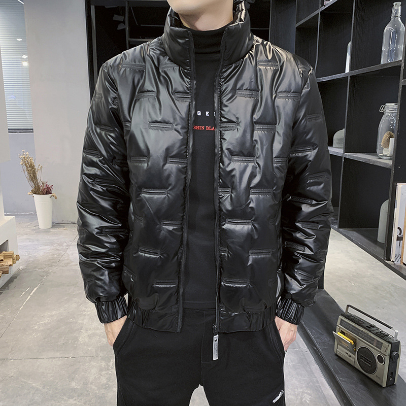 2022 ropa de algodón acolchado de los hombres collar de pie guapo superficie brillante color sólido moda juvenil invierno cálido ropa de algodón acolchado abrigo de moda