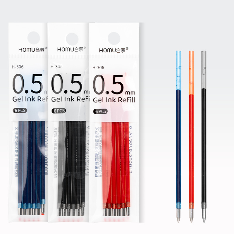 He Mu Three-Color Gel Pen Refill 0.5mm Bullet Tip Black Red Blue Three-Color In-One Press-Type Three-Color Pen Refill