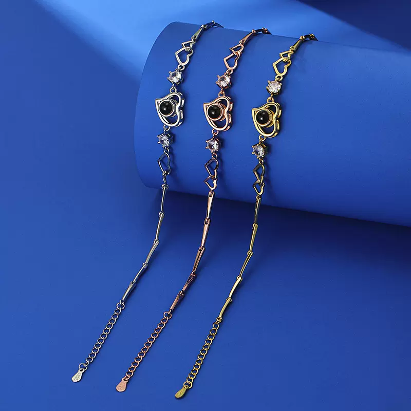 欧美爱心手链女时尚轻奢100种语言我爱你投影手链同款圣诞节礼物