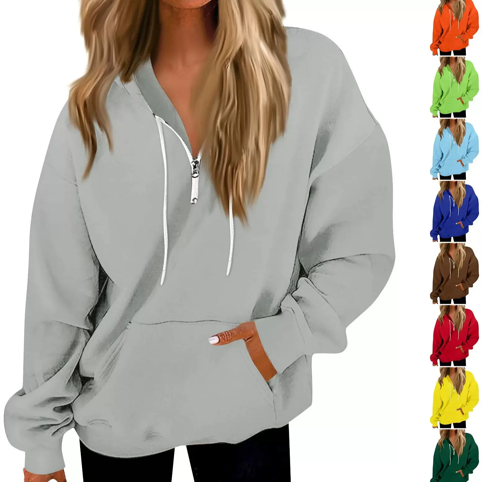 独立站亚马逊2024秋冬新款热卖运动风连帽卫衣半拉链卫衣宽松上衣