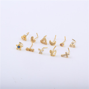 Europe and the United States L needle hook thin rod nose nail zircon Devil eye love nose puncture jewelry wholesale cross-border nose ring