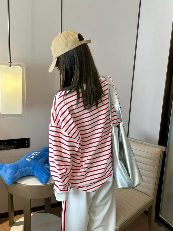ader潮牌春秋条纹圆领宽松休闲百搭慵懒风打底衫复古男女同款长袖|undefined