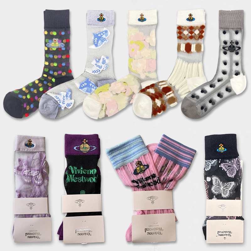 Summer Crystal Silk Thin Women's Mid-Calf Socks, Light Luxury Fashion Transparent Glass Silk Trendy Socks Wholesale Ice Silk