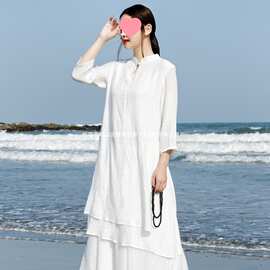 中式女装连衣裙棉麻双层长款禅服茶服会议工作服养生冥想居士打坐