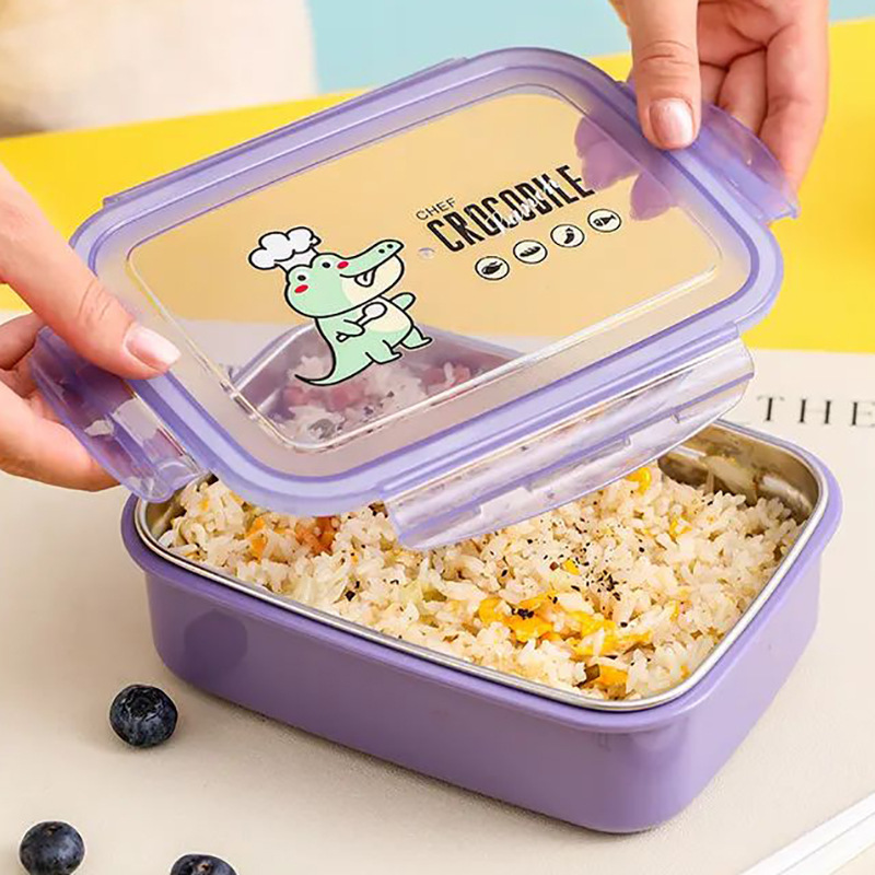 かわいい学生ランチボックス304ステンレス分格弁当箱小恐竜はご飯を持って弁当箱を密封して新鮮に保つ|undefined