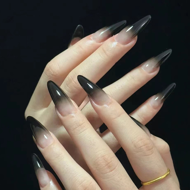 Cross-Border Black Gradient Long Pointed Press-On Nails, European and American Ins-Style Nail Art, 24-Piece Nail Tips, Wholesale Fake Nails Cross-Border Black Gradient Long Pointed Press-On Nails, European and American Ins-Style Nail Art, 24-Piece Nail Tips, Wholesale Fake Nails