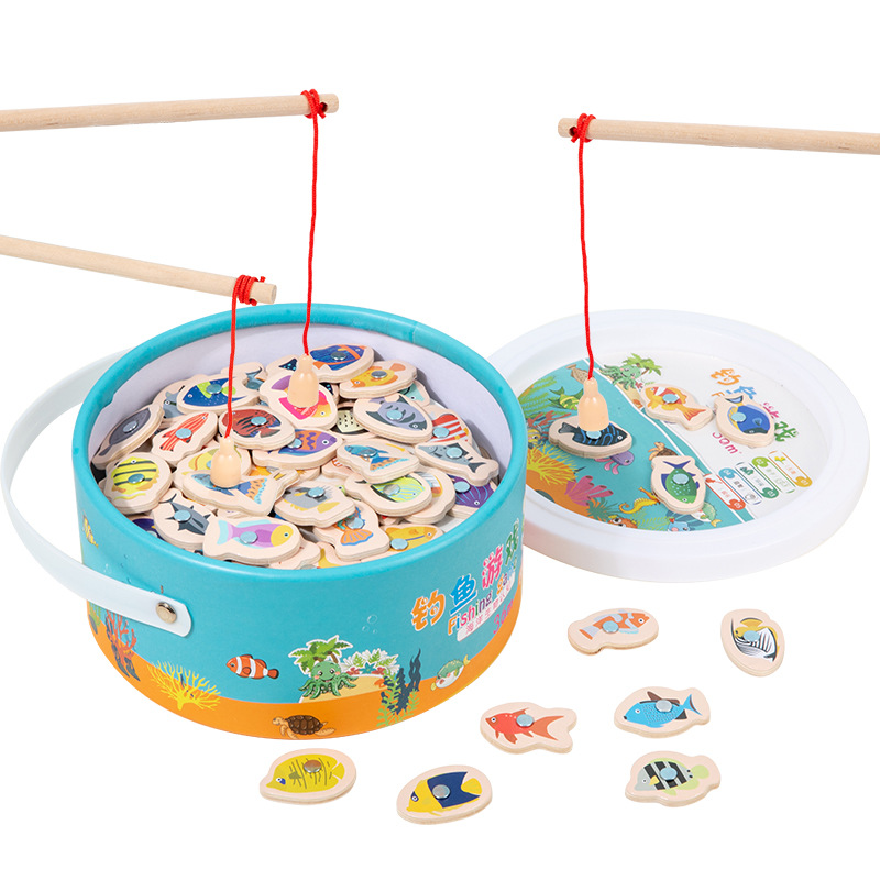 Wooden marine children's cognitive magnetic fishes for fishing