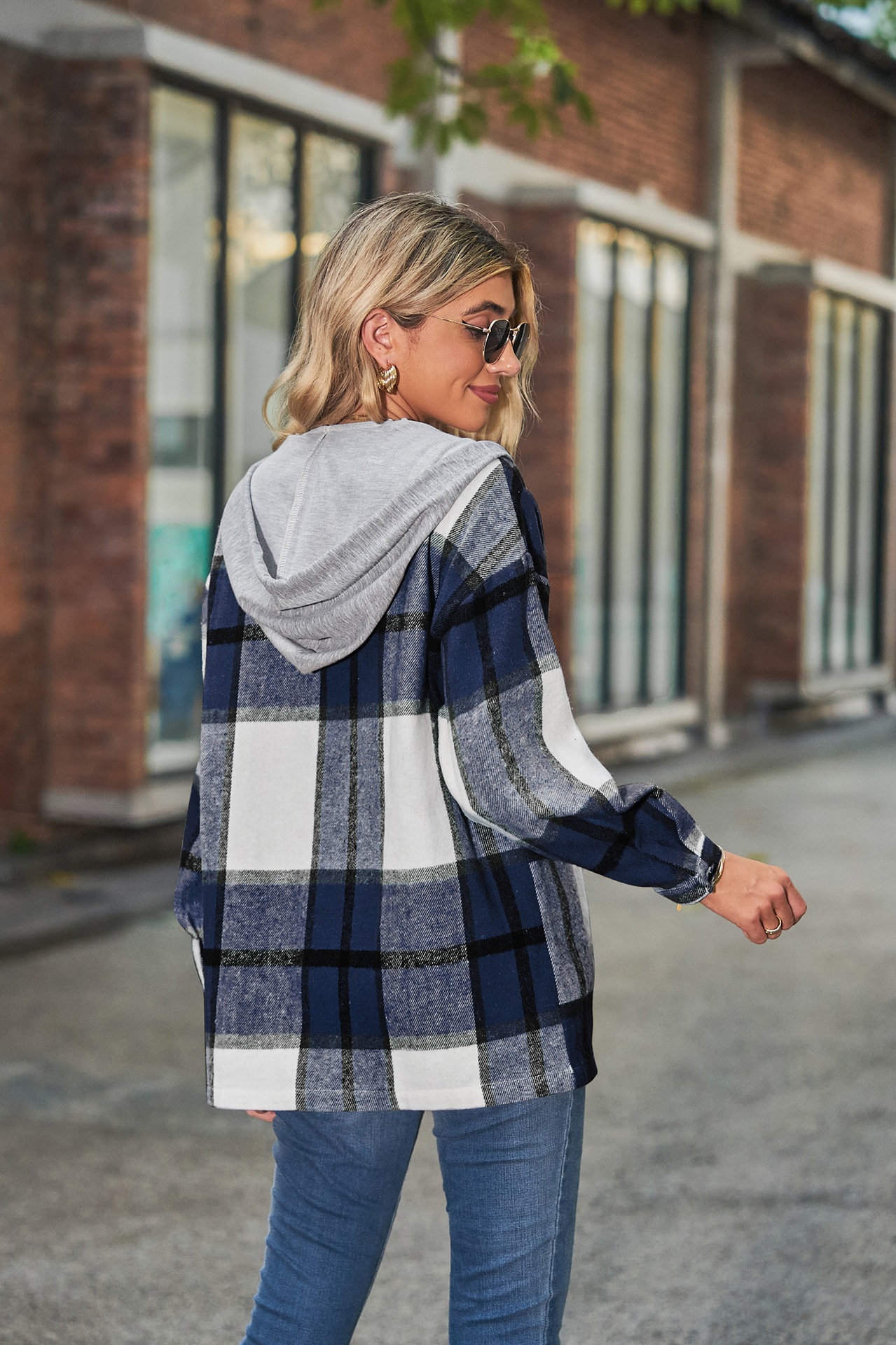 Regular Sleeve Sleeve Type Polyester Fabric Type Long Top Length Women's Casual Plaid Pocket Single Breasted Coat