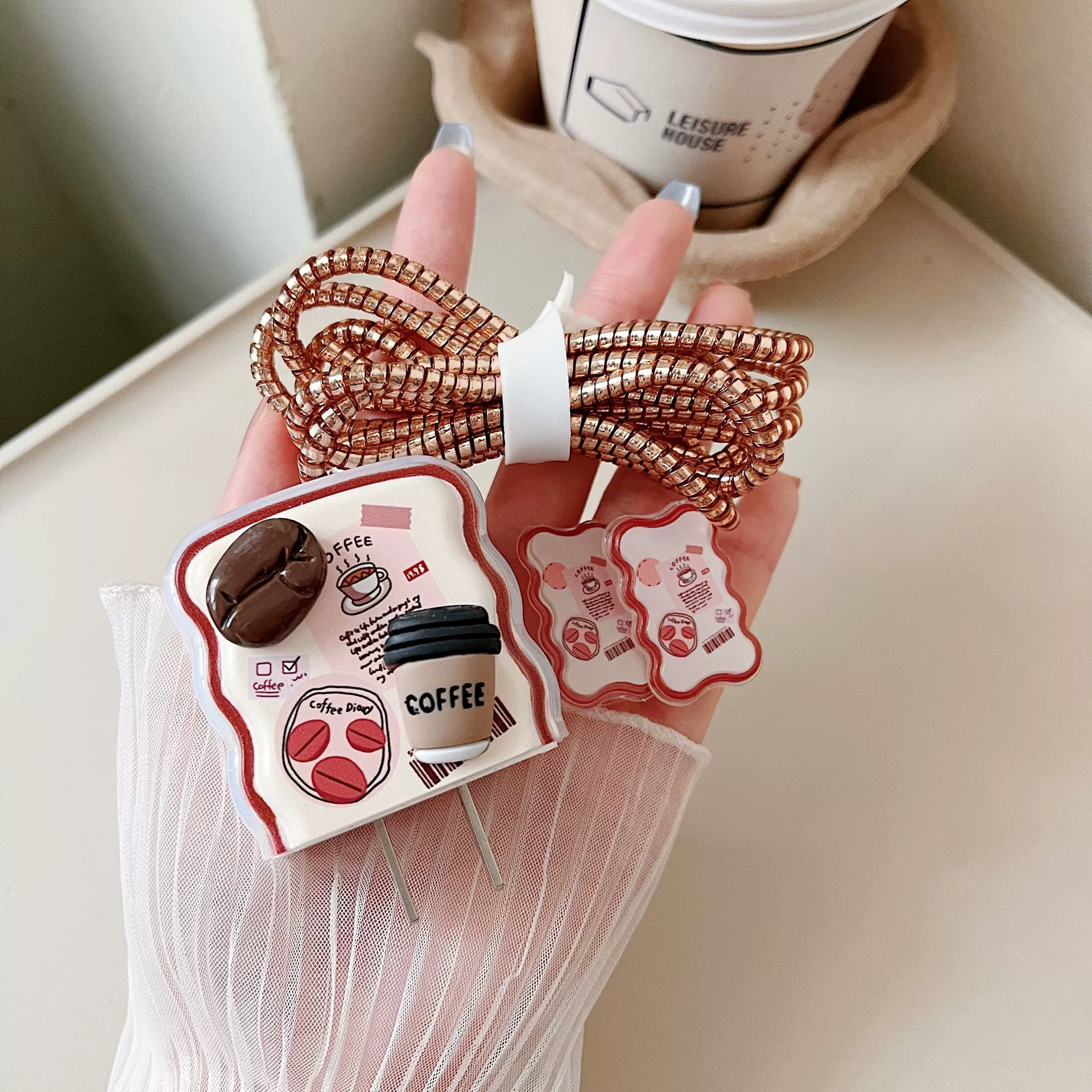 Симпатичный стерео наложение кофейных зерен чехол для зарядного устройства яблоко 20w применимый кабель для передачи данных защитная пряжка