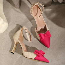 女士高跟鞋时尚女鞋蝴蝶结中空细跟尖头蝴蝶结女士鞋子穆勒女鞋子