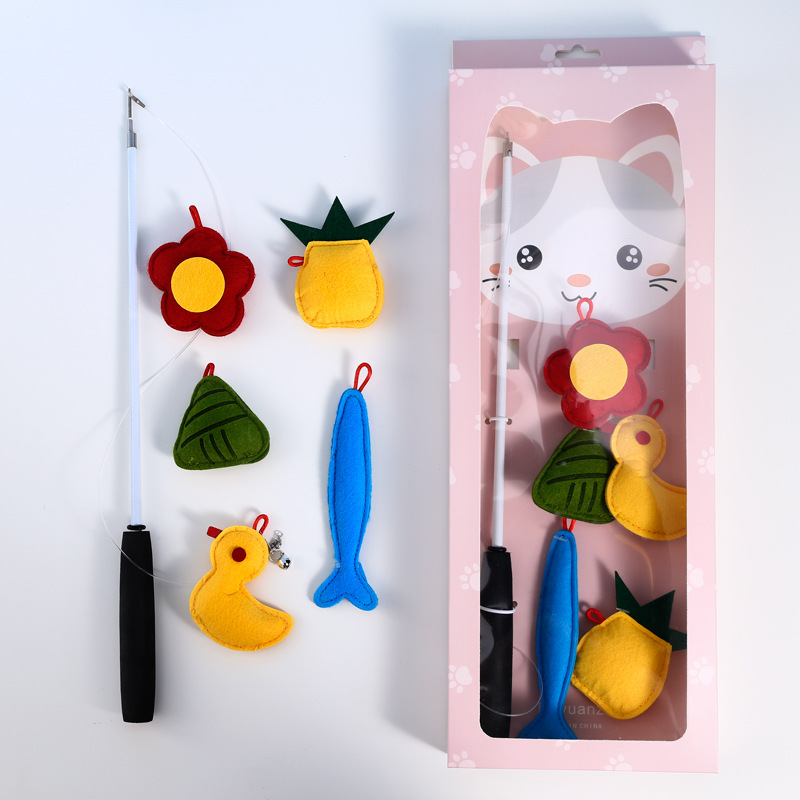 Mascota gato incorporado hierba de gato ajustable retráctil divertido gato palo interactivo auto-Hola cabeza reemplazable pesca gato varilla amarillo pato flor