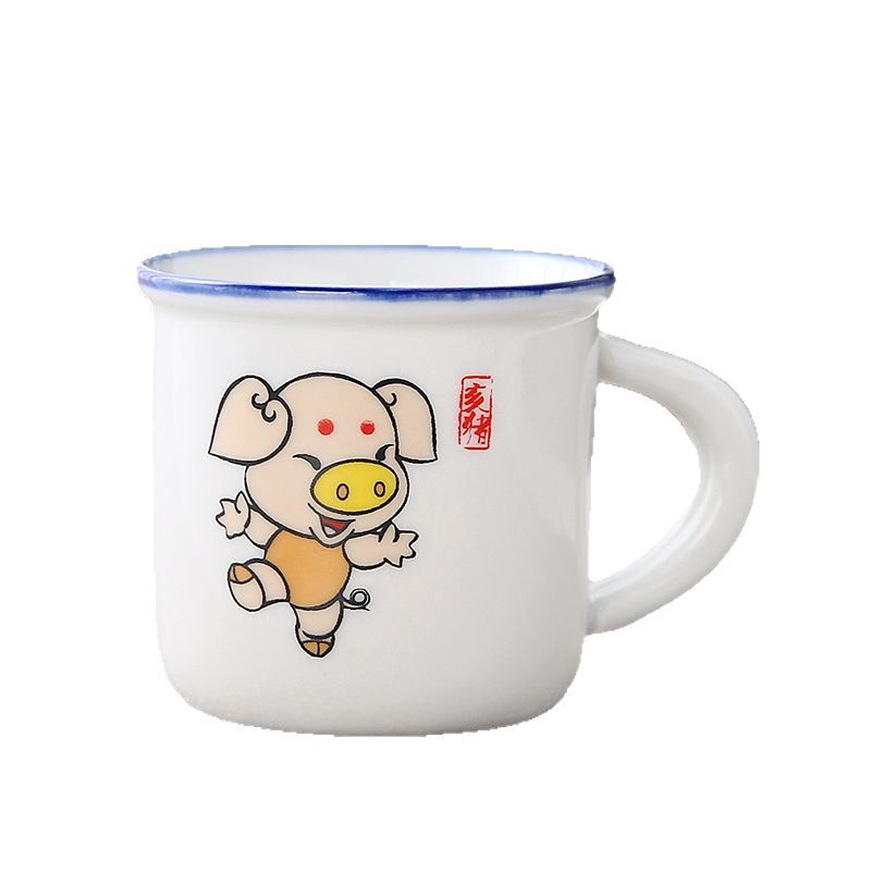 Taza de cerámica de dibujos animados para niños chinos Taza de desayuno Taza de leche Taza de enjuague bucal Taza de esmalte de imitación retro nostálgico del zodiaco