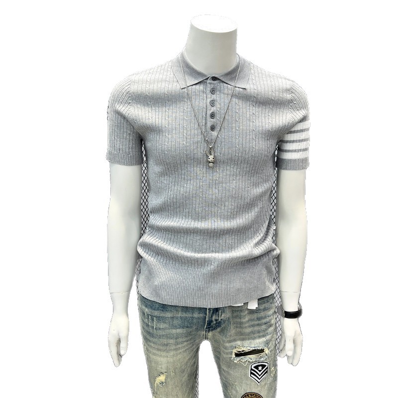 Polo camiseta de punto camiseta de manga corta hombre cuatro barras TB rayas tricolores torsión vieja fábrica de viento de dinero transfronterizo al por mayor