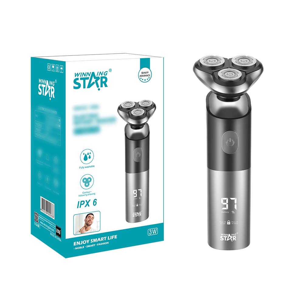 Winning Star Home impermeable pantalla digital inteligente recargable portátil de larga duración afeitadora eléctrica de 3 cabezas