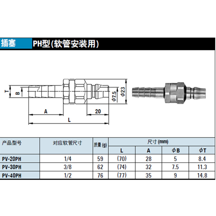 日本NITTO日东工器 排气插塞  PV-20PH/PV-30PH/40PH 软管安装用