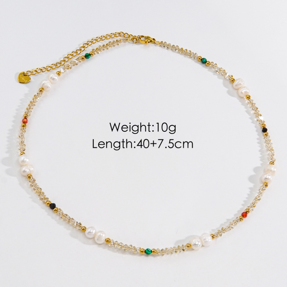 Casual Simple Style Round Multicolor Stainless Steel Natural Stone Freshwater Pearl Beaded Plating Necklace display picture 3