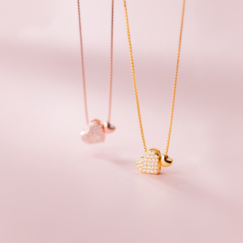 10g Weight Zircon Inlay Material Necklace Classification 925 Sterling Silver Zircon Box Chain Plating Inlay Heart Shape Necklace