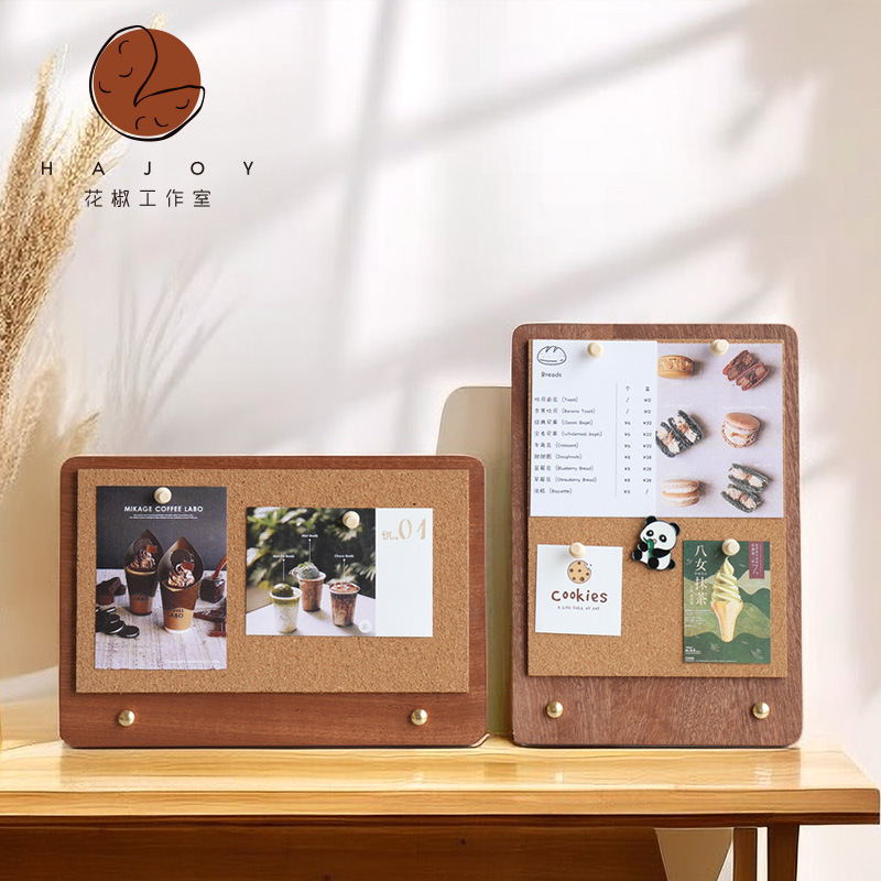 Spice Studio Desktop Cork Board Vertical Message Board Felt Wooden Memo Coffee Photo Solid Wood Display Stand