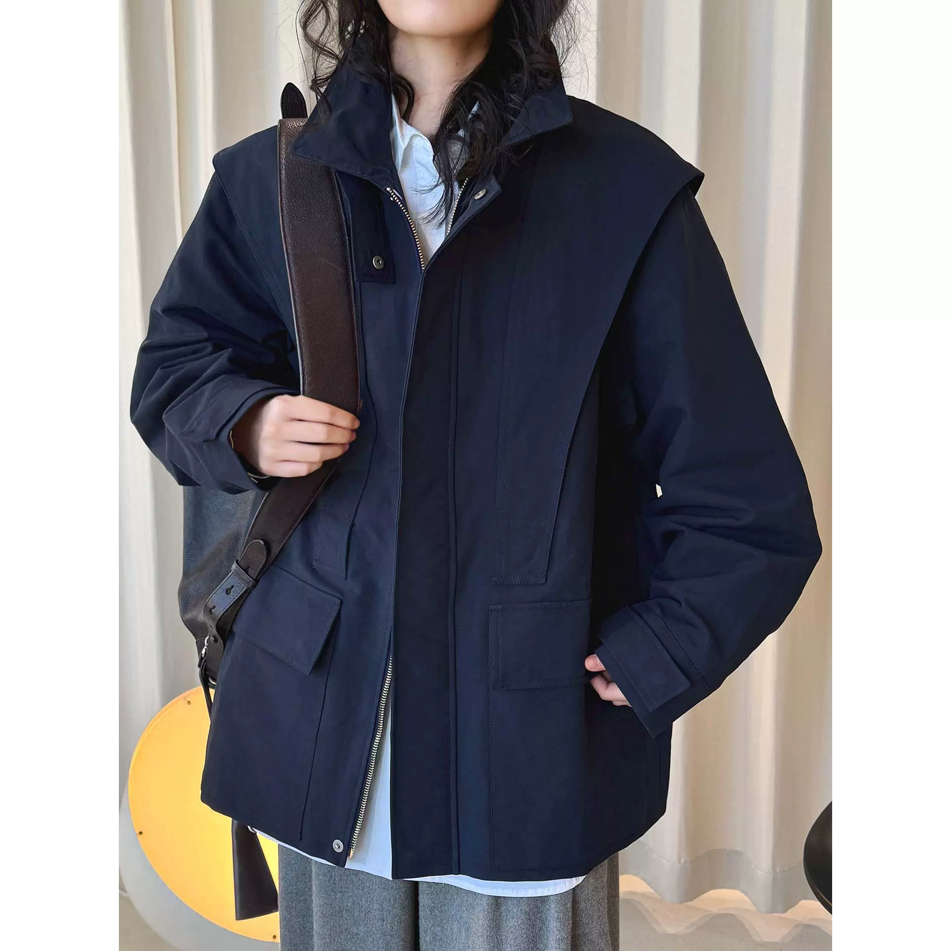 卢浮早春新款韩系时髦LEM风大气通勤短款工装风衣立体宽松外套女