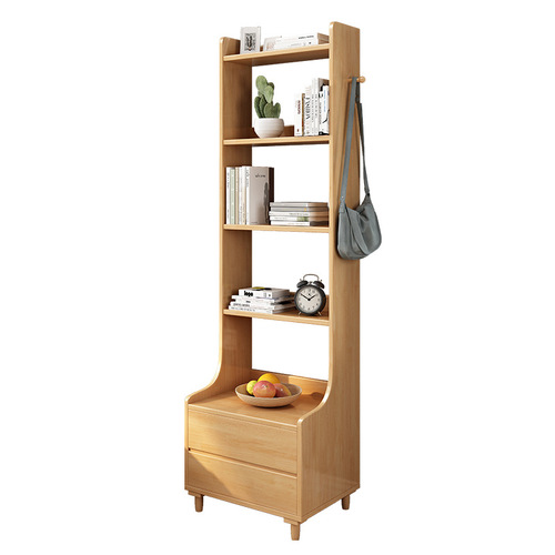 Bedside Storage Shelf, Nordic Solid Wood Bookshelf, Small Apartment Organizer, Simple Design for Home Use—Floor-Standing Storage Rack for Living Room & Bedroom