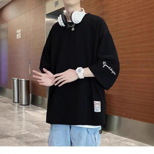 Seven-quarter sleeve men's t-shirt summer 2025 new style fashion brand trend loose large size T-shirt heavy short-sleeved clothes