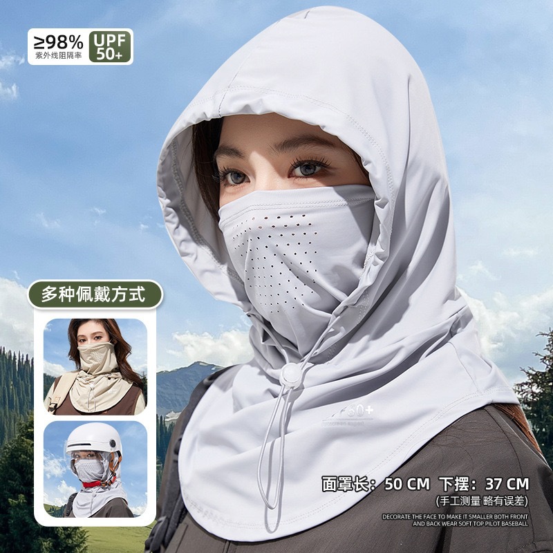 Summer Sun Protection Mask and Hat Combo for Cycling and Driving, Sunshade Full-Face Cover for Men and Women, Breathable Ice Silk