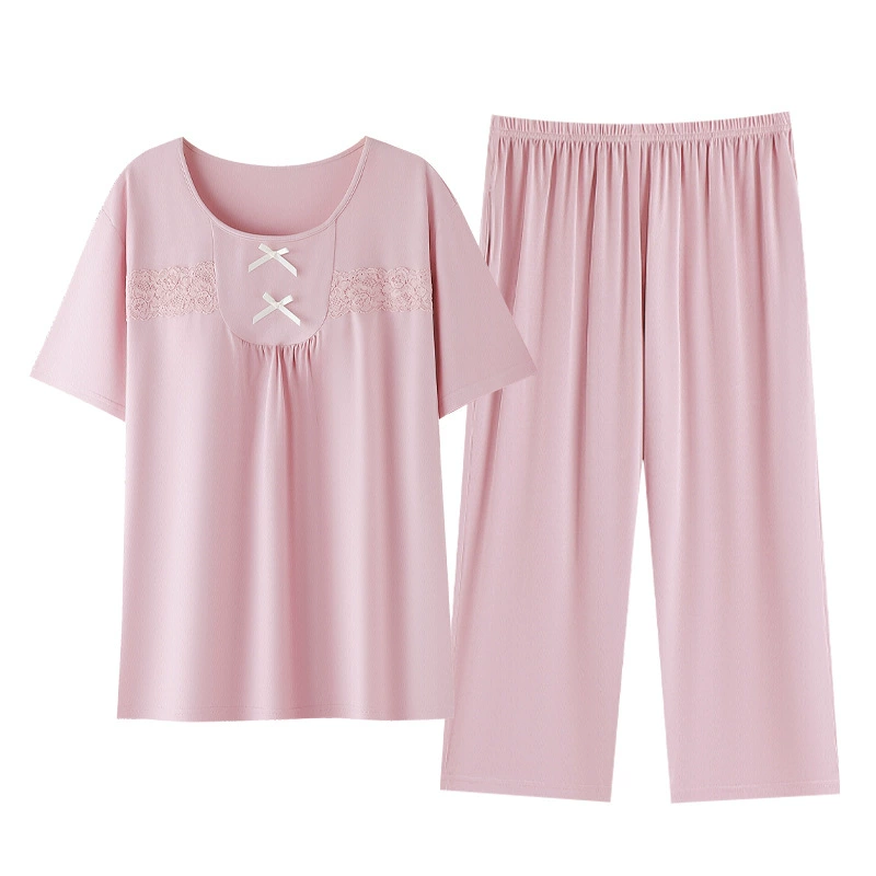 Pijama, summer top with cups, cotton thin trousers, set, sewn from modal, oversize