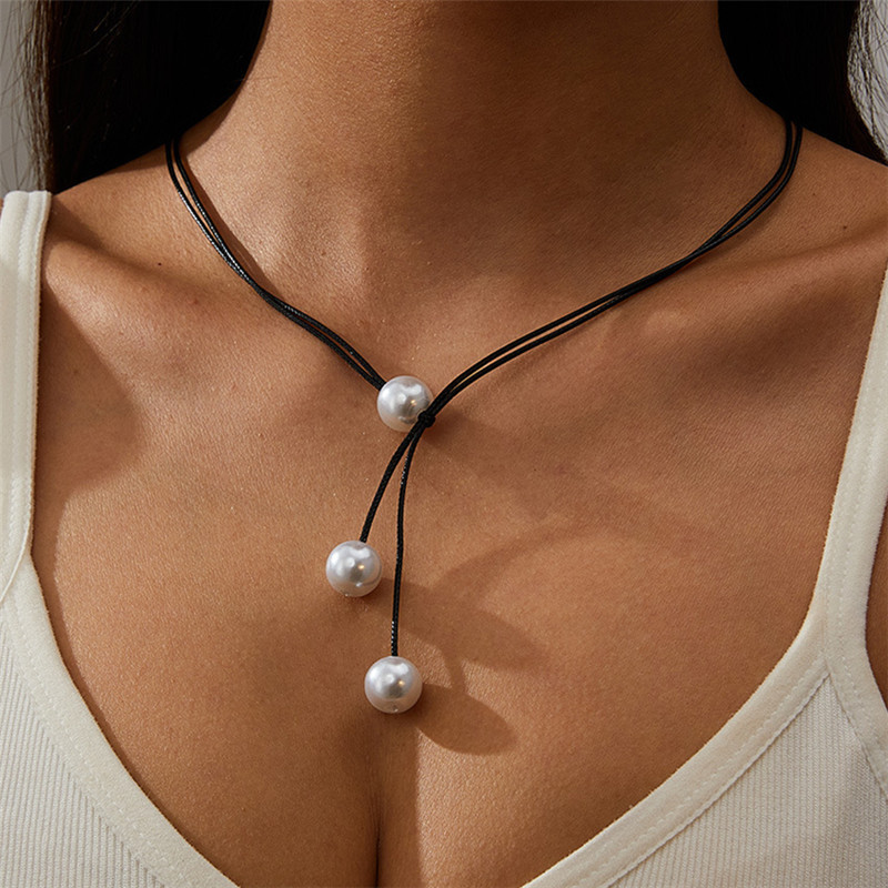 Collar de perlas de doble capa con cordón de cera elegante_voghion.com