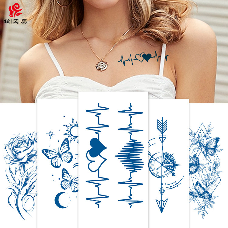Herbal Juice Ecg Tattoo Stickers Simple Line Drawing Small Picture Waterproof Long-Lasting Realistic Tattoo Temporary Tattoo Stickers