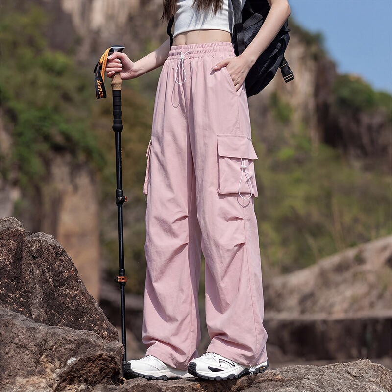 Pink Ice Silk Work Pants for Women, Quick-Dry 2026 New Summer Thin Large Size Loose Pocket Casual Sports Pants Pink Ice Silk Work Pants for Women, Quick-Dry 2026 New Summer Thin Large Size Loose Pocket Casual Sports Pants