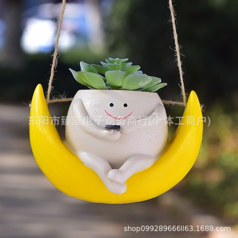 Cross-Border Succulent Crescent Sofa Flower Pot Micro Landscape Pendant Garden Courtyard Hammock Pastoral Decoration Resin Craft