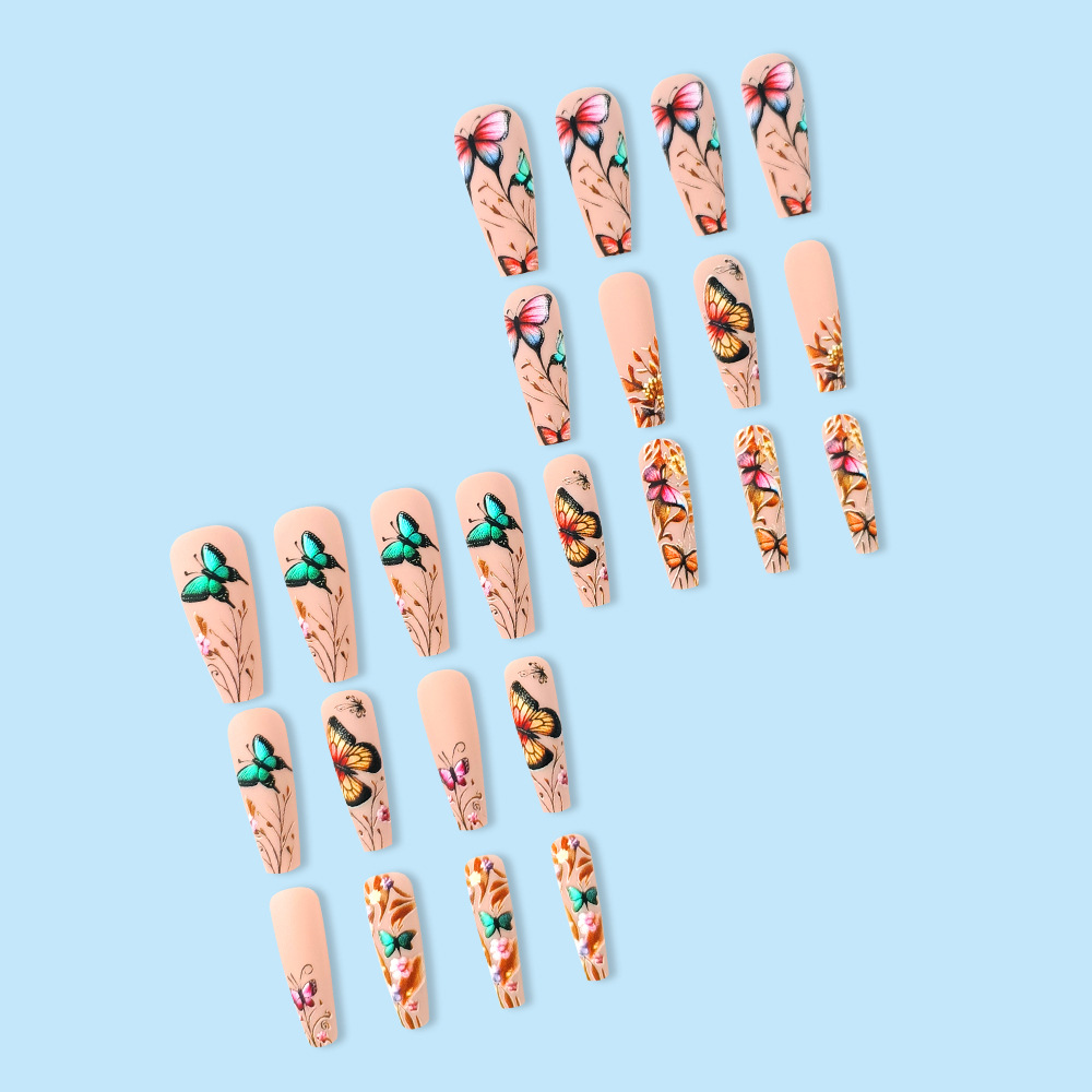 Uñas falsas en relieve violeta Uñas de ballet largas Uñas transfronterizas de venta caliente 3D mariposa Uña