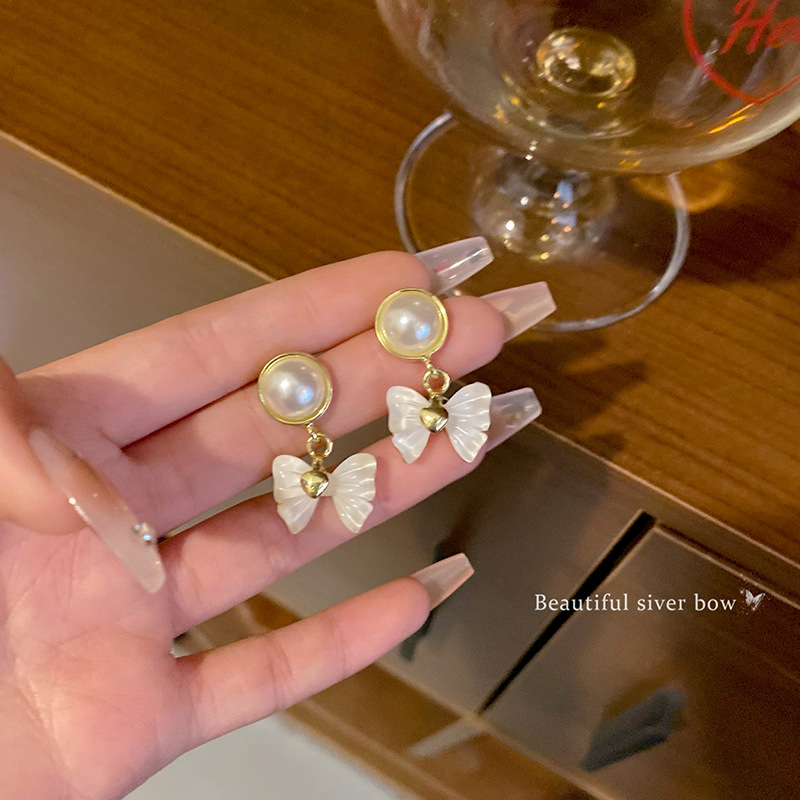網紅復古蝴蝶結耳釘女小眾氣質輕奢S925銀針簡約耳環個性百搭二飾