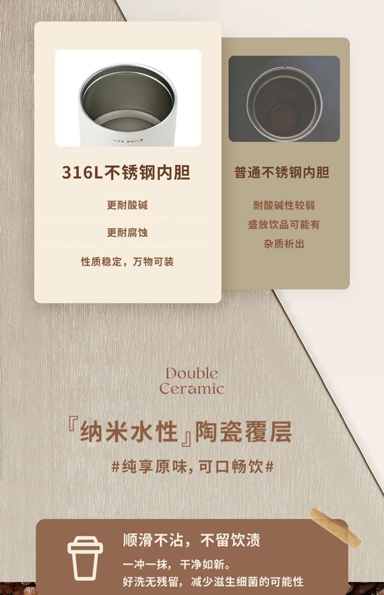 【中國直郵】RELEA物生物 咖啡保溫杯 410ml煙空白(智能顯溫款) 1件 316L不鏽鋼內膽