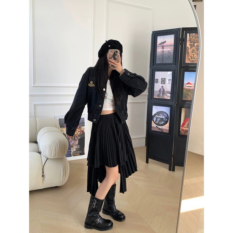 牛皮版水洗皮烟筒靴子显瘦搭扣短靴女增高厚底瘦瘦靴春秋骑士靴女|undefined