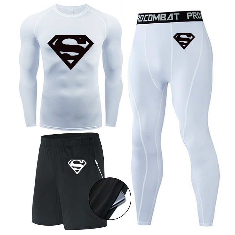 Traje de hombre de compresión de tres piezas de secado rápido medias de manga corta para correr traje deportivo ropa de entrenamiento de baloncesto gimnasio