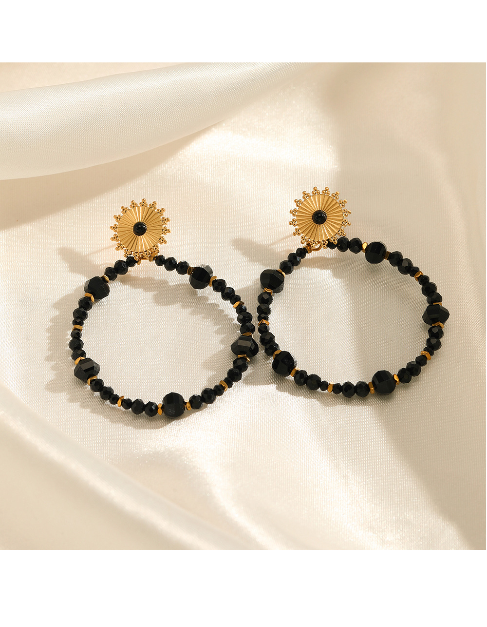 1 Pair Quantity Daily Occasion Stainless Steel Material 1 Pair Ethnic Style Circle Sun Beaded Handmade Inlay Stainless Steel Natural Stone Drop Earrings