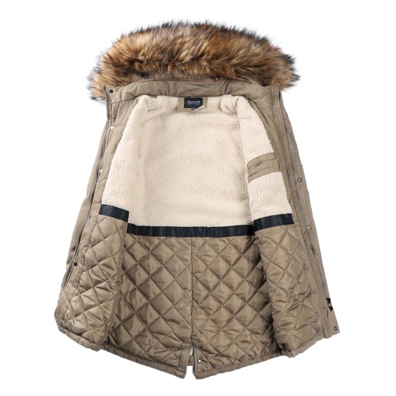 Comercio exterior transfronterizo de algodón acolchado abrigo de los hombres de longitud media engrosada de invierno de algodón acolchado abrigo de Cuello de piel británico abrigo cálido abrigo