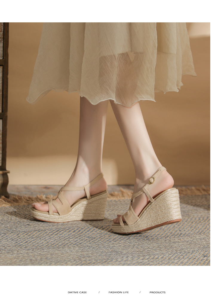 Sandal cao gót nữ hở mũi đế xuồng bọc dây thừng MJ90111 — màu đen chi tiết 8