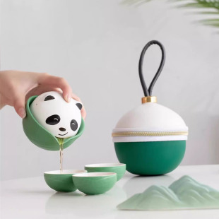 Panda portable travel tea set suit a pot of three cups fast cup outdoor camping teapot Dragon Boat Festival