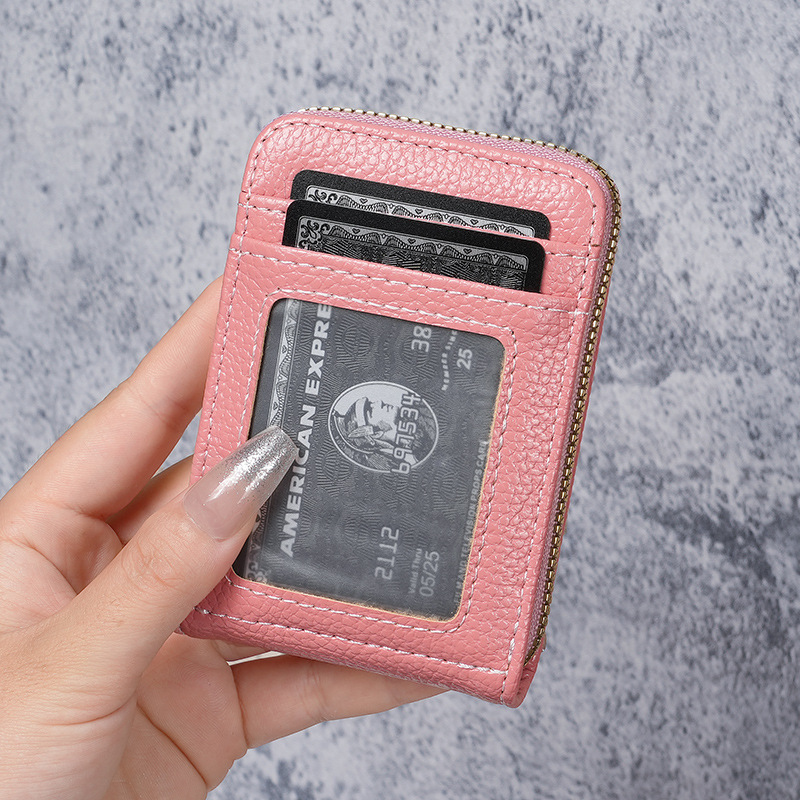 Mehrfarbige Kreditkartentasche mit Reißverschluss für 12 Karten, Diebstahlschutz-Geldbörse, kleine Kartenhülle für Damen_voghion.com