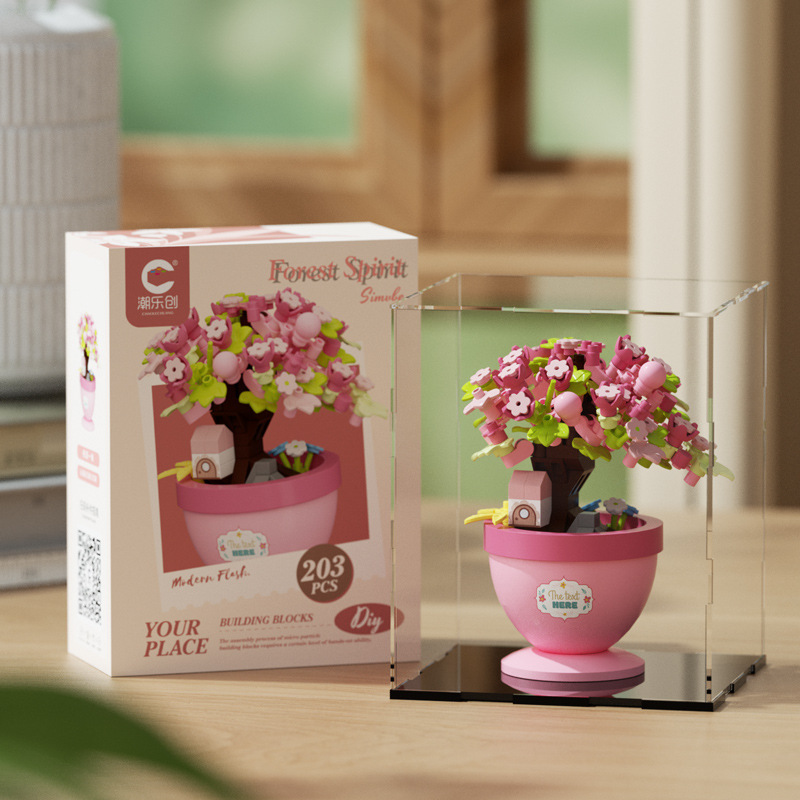 Compatible con cerezo árbol inmortal bloques de flores plantas en maceta para niños juguetes inteligentes transfronterizos regalos del día de la maestra