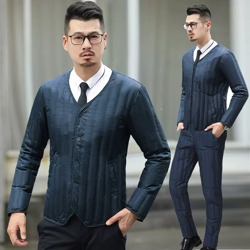 羽绒内胆男士轻薄修身中老年青年加厚内穿羽绒服拉链大码保暖套装