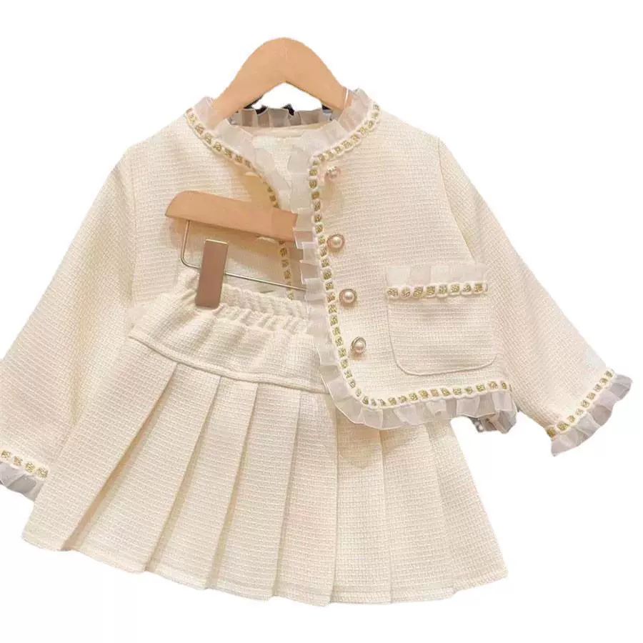 Осенний набор, куртка, плисированная юбка, стиль Chanel