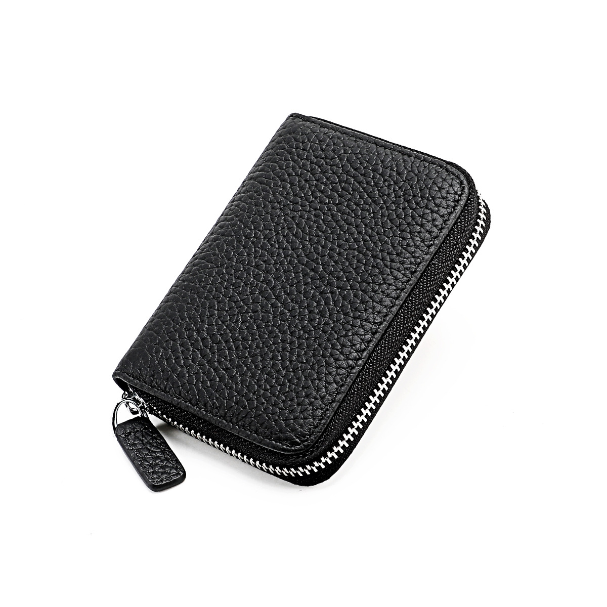 Amazon Japonés Cartera de cuero genuino MONEDERO órgano titular de la tarjeta RFID antirrobo cremallera monedero de la moneda de gran capacidad titular de la tarjeta